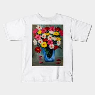 Some abstract mixed flowers in a metallic vase Kids T-Shirt